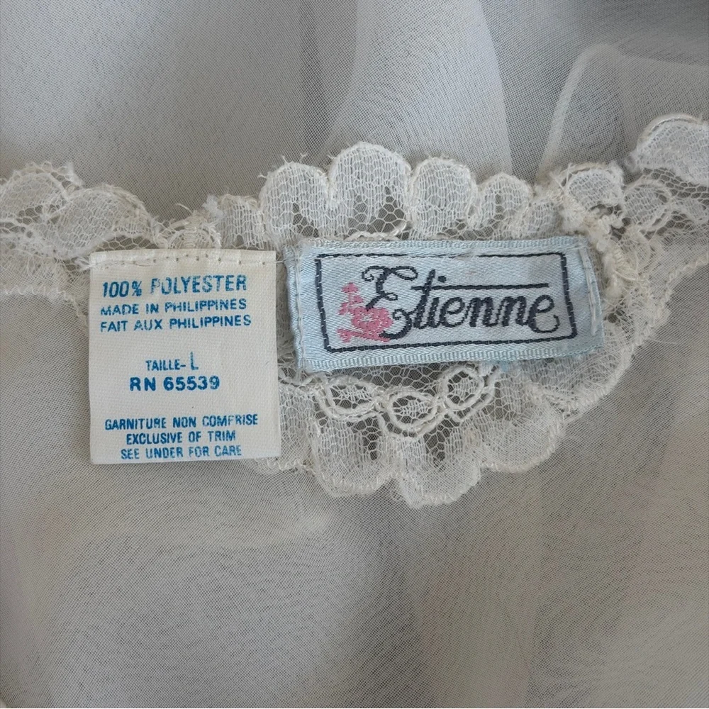 Etienne Vintage Sheer CHIFFON Babydoll Pearls LACE Frilly Wedding Robe 60’s L